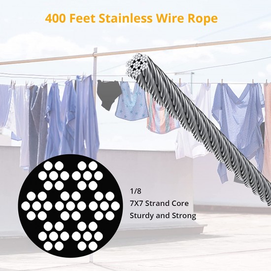 Towallmark Wire Rope, 1/8" Stainless Steel Cable Wire Rope, 400FT T316 Cable Wire 7x7 Strand Core, Marine-Grade Corrosion Protection Wire Cable for Deck Railing Kit DIY Balustrades Clothesline etc